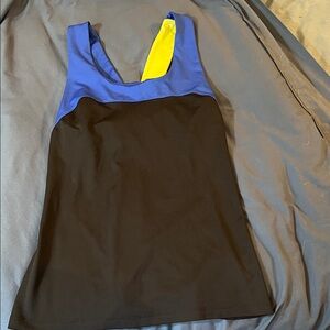 Colorblock Sleeveless Top, 1.5” wide crisscross straps, black, blue, yellow